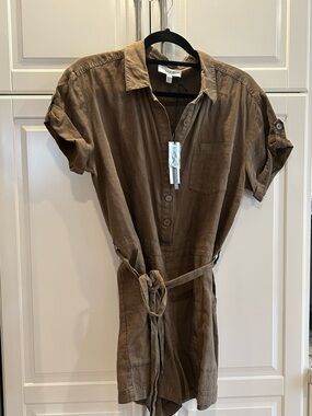 Michael Stars Olive-Brown Short-Sleeve Utility Romper